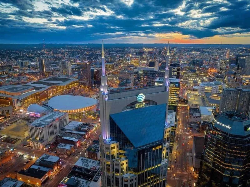 Aerial view of Nashville highways at night
