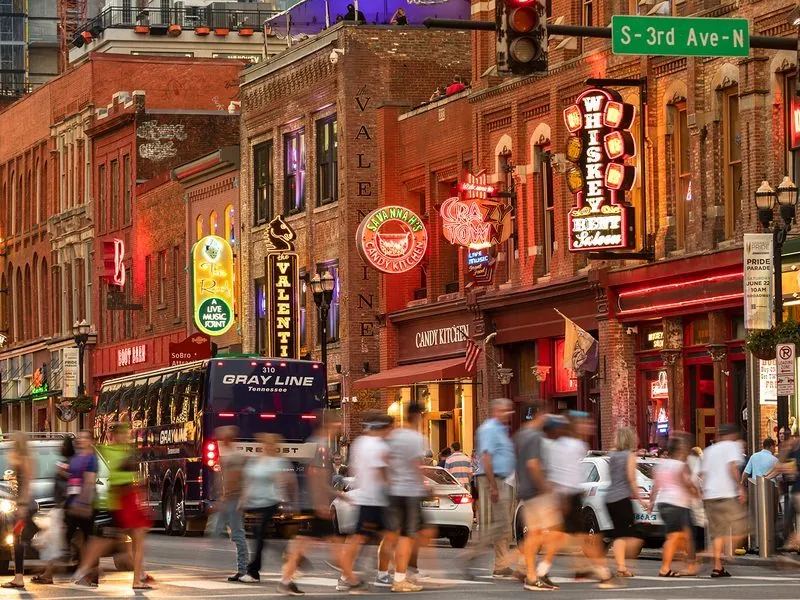 Crowds on Lower Broadway in Nashville