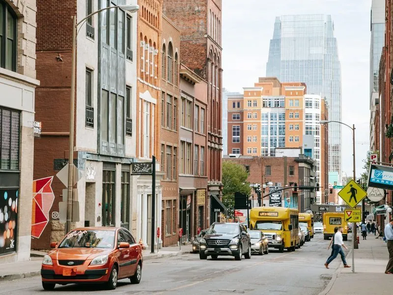 A street in downtown Nashville lined with shops