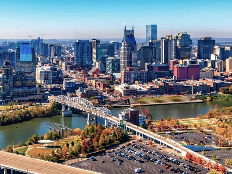 Nashville skyline with autumn trees